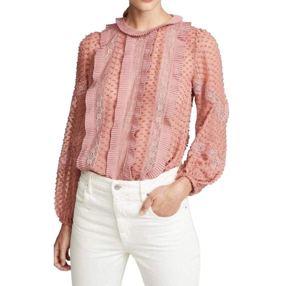 Zimmerman Unbridled Spliced Silk Rose Blouse 100% Silk Quiet Luxury Designer 0